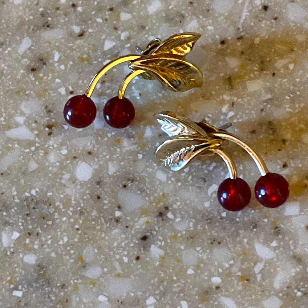 Avon Convertible  Cherry and Leaf  Earrings